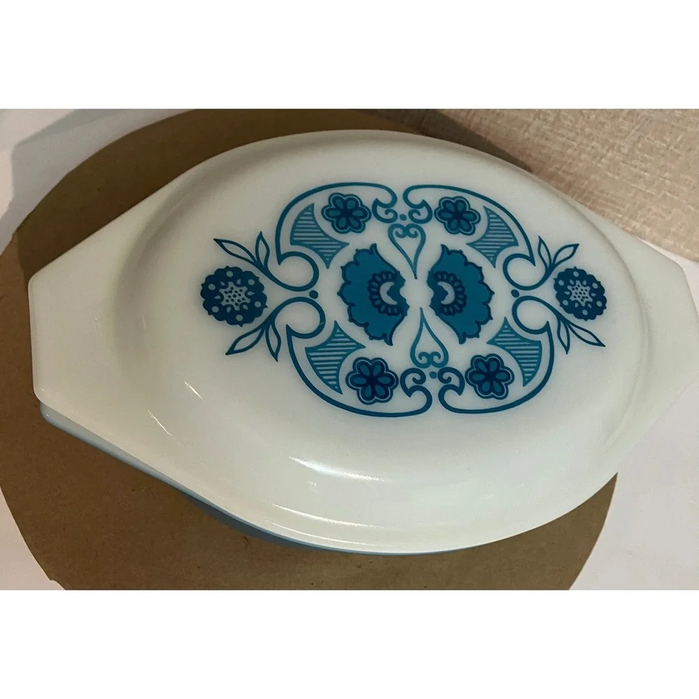 Pyrex Casserole Dish Unisex 1.5 QT Blue Excellent Horizon Blue Floral 043 Lid